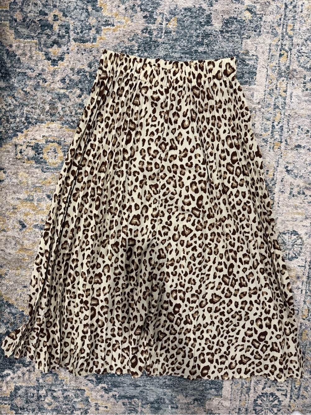 Umgee Leopard Print Pleated A-Line Skirt - Cream & Brown